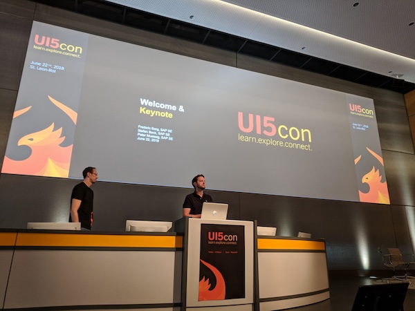 UI5con 2018 stage photo showing some slides